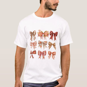 Fall Pumpkin Bow Coquette Autumn Leaves Thanksgivi T-Shirt