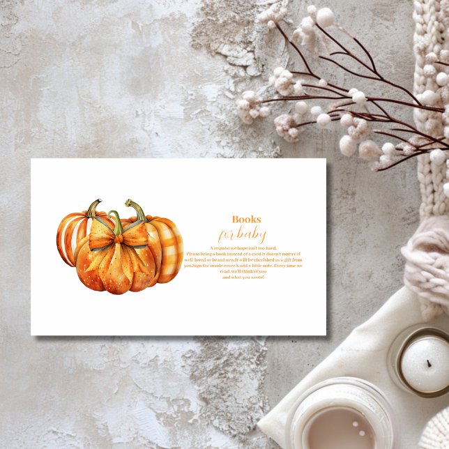 Fall Pumpkin Bow Girl Baby Shower Books for Baby Enclosure Card (Creator Uploaded)