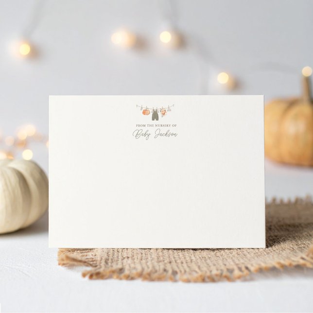 Fall Pumpkin Boy Baby Clothes Baby Shower Thank You Card (Creator Uploaded)