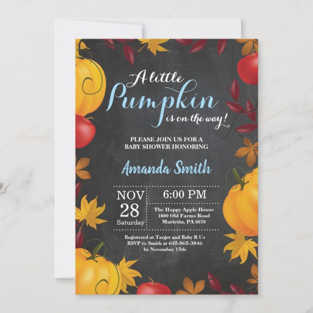Fall Pumpkin Boy Baby Shower invitation Chalkboar (Front)