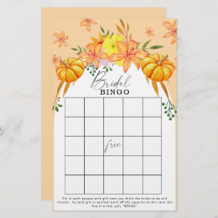 Fall pumpkin bridal shower bingo game