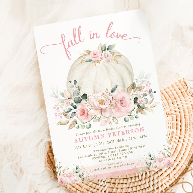 Fall Pumpkin Bridal Shower Blush Pink Flowers Invitation (Creator Uploaded)