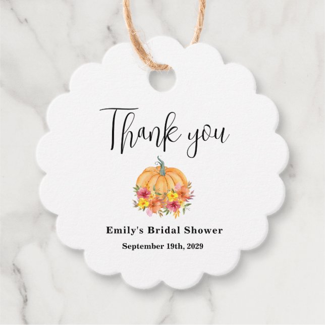 Fall Pumpkin Bridal Shower  Favour Tags (Front)