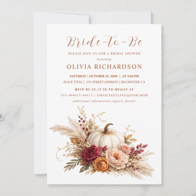 Fall Pumpkin Bridal Shower Invitation Rustic Flora (Front)