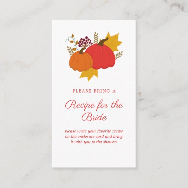 Fall Pumpkin Bridal Shower Recipe Card (Front)