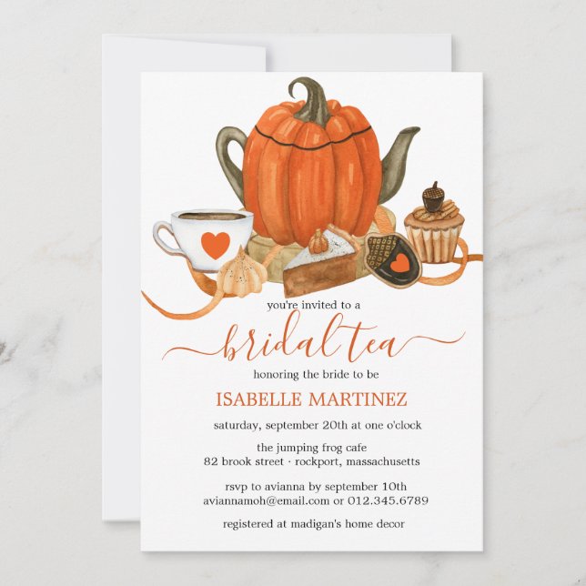 Fall Pumpkin Bridal Shower Tea  Invitation (Front)