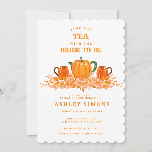Fall Pumpkin Bridal Shower | Tea Party Invitation (Front)