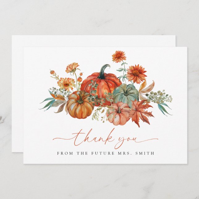 Fall Pumpkin Bridal Shower Thank You Card (Front/Back)
