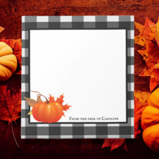 Fall Pumpkin Buffalo Plaid Personalised Notepad