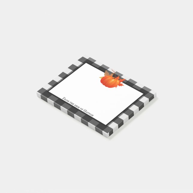 Fall Pumpkin Buffalo Plaid Personalised Notes (Angled)