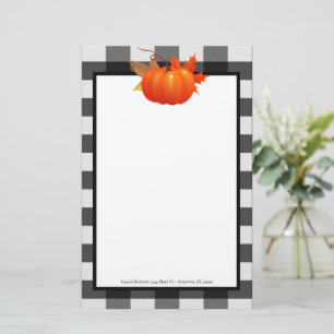 Fall Pumpkin Buffalo Plaid Personalised Stationery