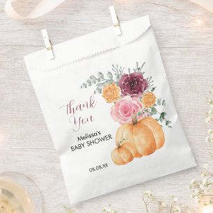Fall pumpkin burgundy blush pink floral thank you favour bag