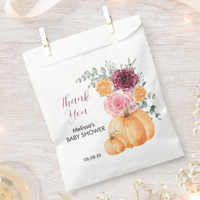 Fall pumpkin burgundy blush pink floral thank you favour bag (Creator Uploaded)