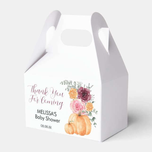 Fall Pumpkin Burgundy Blush Pink Thank You Favour Box (Front Side)