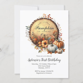 Fall Pumpkin Burnt Orange First Birthday Invitation