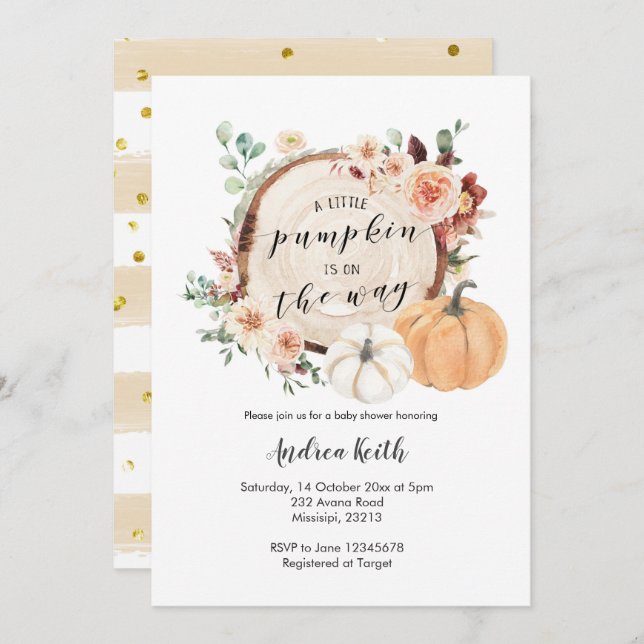 fall pumpkin burnt pumpkin baby shower invitation (Front/Back)