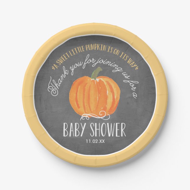 Fall Pumpkin Chalkboard | Baby Shower Paper Plate (Front)