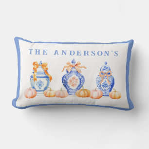 Fall Pumpkin Chinoiserie Ginger Jar Lumbar Cushion