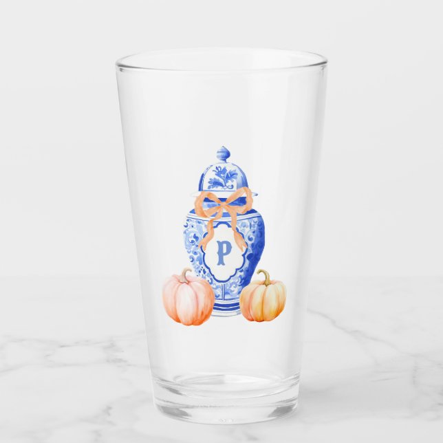 Fall Pumpkin | Chinoiserie Ginger Jar Monogram Glass (Front)