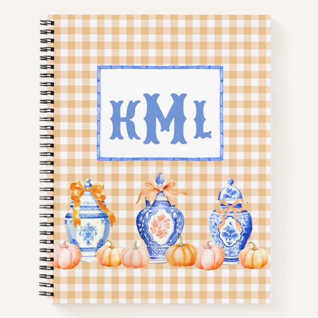 Fall Pumpkin Chinoiserie Ginger Jar Monogram Notebook (Front)