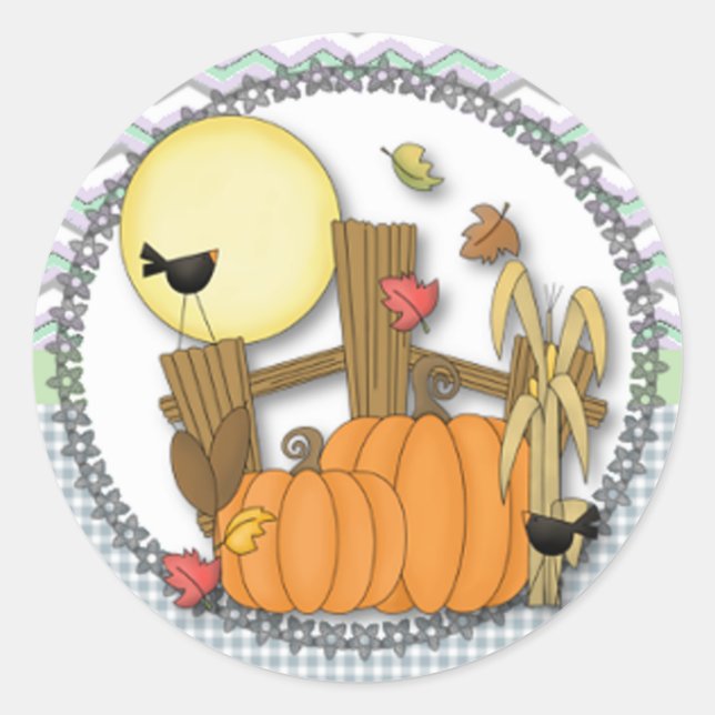 Fall Pumpkin Classic Round Sticker (Front)