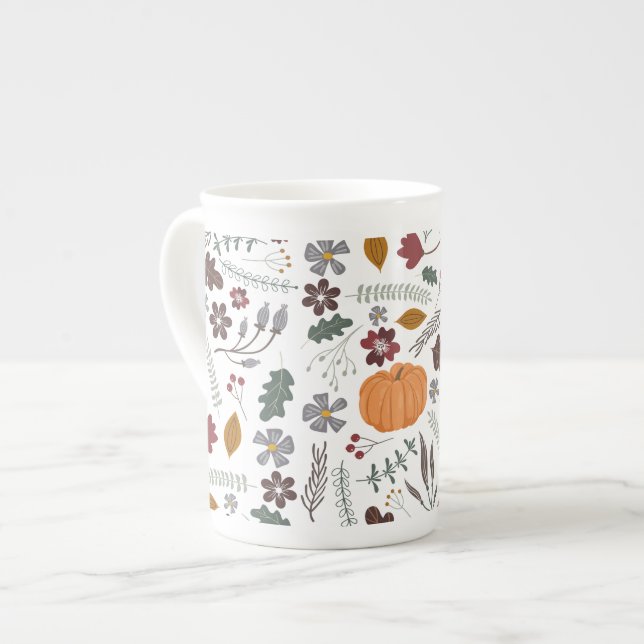 Fall pumpkin contemporary graphic pattern bone china mug (Front Left)
