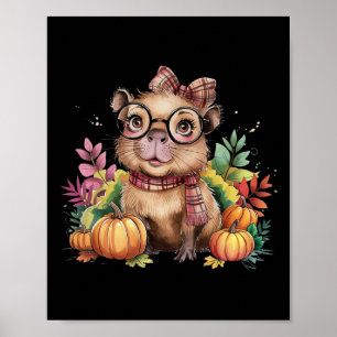 Fall Pumpkin Cute Capybyra Fall Autumn Thanksgivin Poster