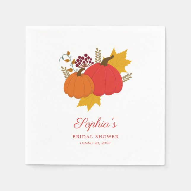 Fall Pumpkin Elegant Script Bridal Shower Napkin (Front)