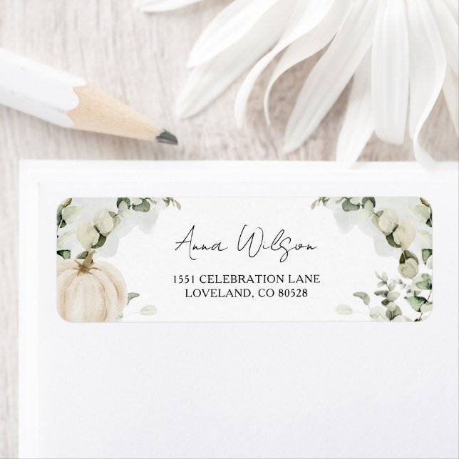 Fall Pumpkin Eucalyptus Wedding Return Address Return Address Label (Insitu)