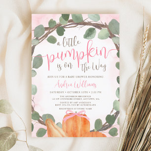 Fall Pumpkin Eucalyptus Wreath Girl Baby Shower Invitation