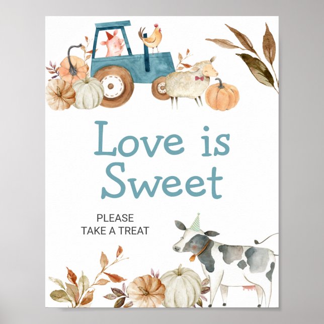 Fall Pumpkin Farm Animal Tractor Love is Sweet Poster (Front)