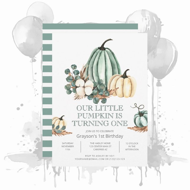 Fall Pumpkin Farmhouse 1st Birthday Party Invitati Invitation (Creator Uploaded)