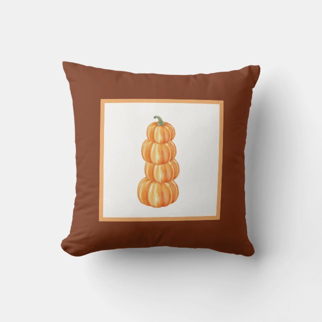 Fall Pumpkin Farmhouse with Brown Frame Cushion (Front)