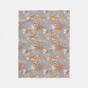 Fall Pumpkin Field with Fall Leaves and Mushrooms  Fleece Blanket