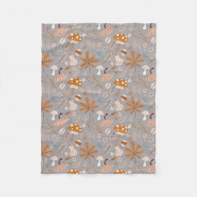 Fall Pumpkin Field with Fall Leaves and Mushrooms  Fleece Blanket (Front)