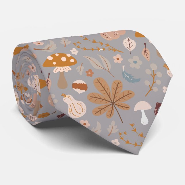 Fall Pumpkin Field with Fall Leaves and Mushrooms  Tie (Rolled)