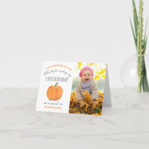 Fall Pumpkin   First Birthday Thank You with Photo Card