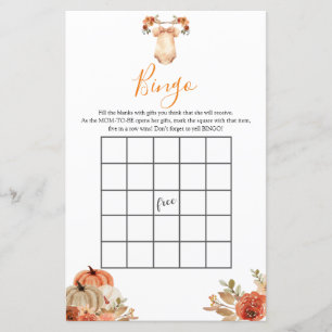 Fall Pumpkin Floral Baby Clothes Baby Shower Bingo