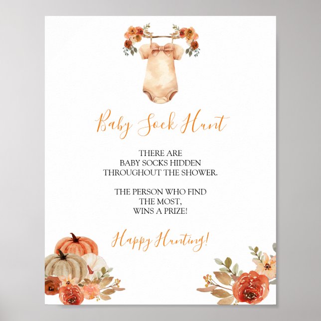 Fall Pumpkin Floral Baby Clothes Baby Sock Hunt Poster (Front)