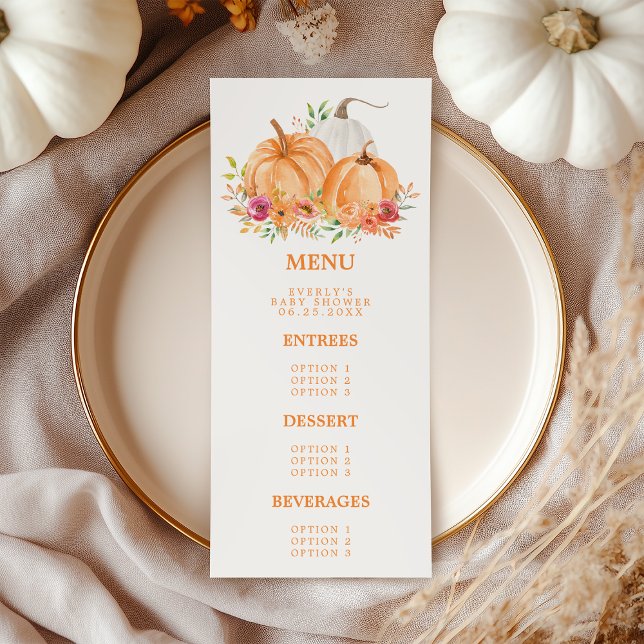 Fall Pumpkin Floral Baby Shower Menu (Creator Uploaded)
