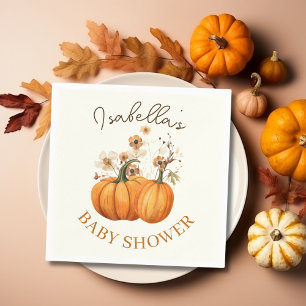 Fall Pumpkin Floral Baby Shower Paper Cocktail Napkin