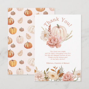 Fall Pumpkin Floral Baby Shower Thank You Card