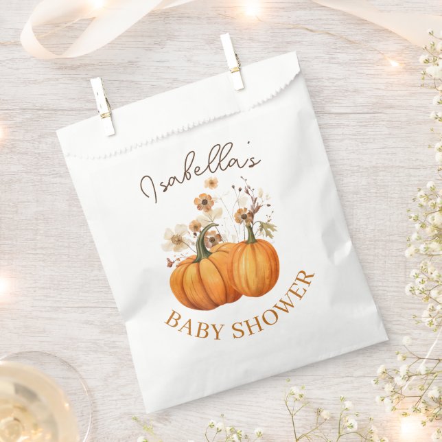 Fall Pumpkin Floral Baby Shower Thank You Favour Bag (Clipped)