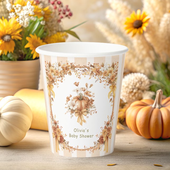 Fall Pumpkin Floral Bow Baby Shower  Paper Cups (Creator Uploaded)