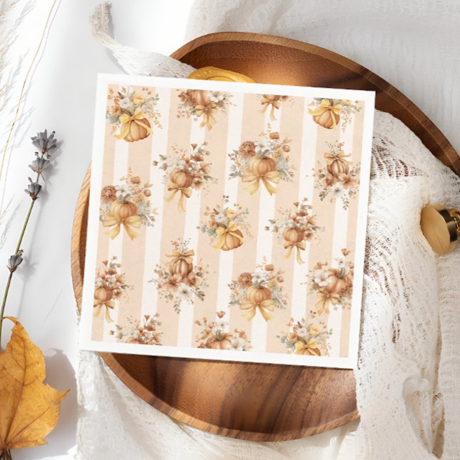 Fall Pumpkin Floral Bow Bridal Shower Napkin (Creator Uploaded)