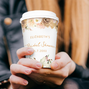 Fall Pumpkin Floral Bridal Shower Paper Cups