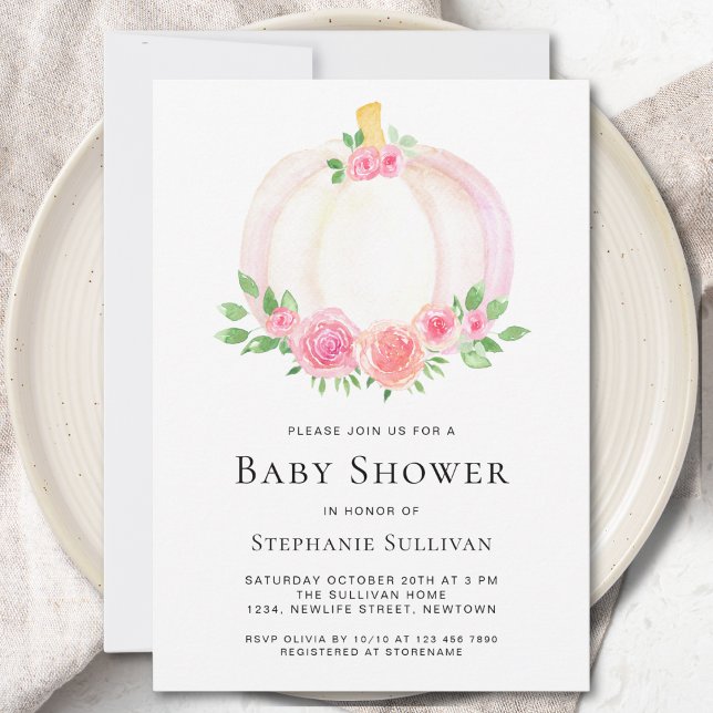 Fall Pumpkin Floral Girl's Baby Shower Invitation (Creator Uploaded)