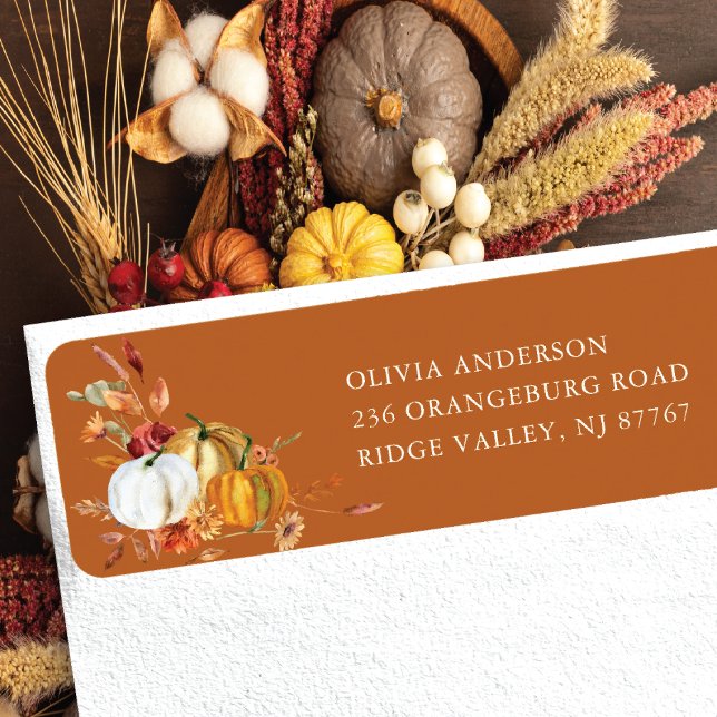 Fall Pumpkin Floral Return Address Label (Creator Uploaded)