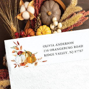 Fall Pumpkin Floral Return Address Label