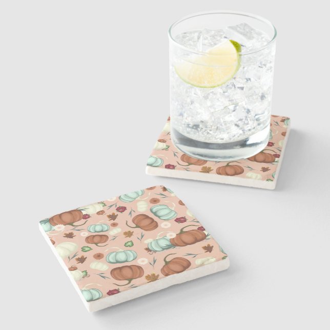 Fall Pumpkin Floral Stone Coaster (Side)